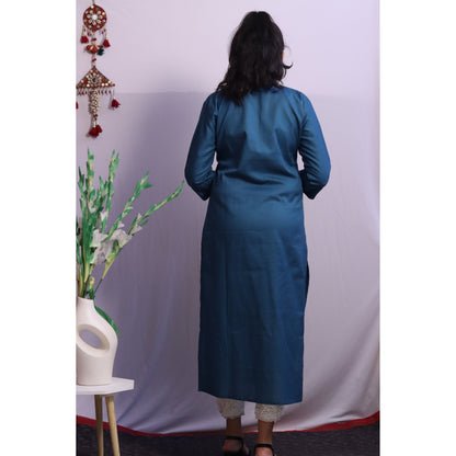 Teal Blue Embroidered Kurti
