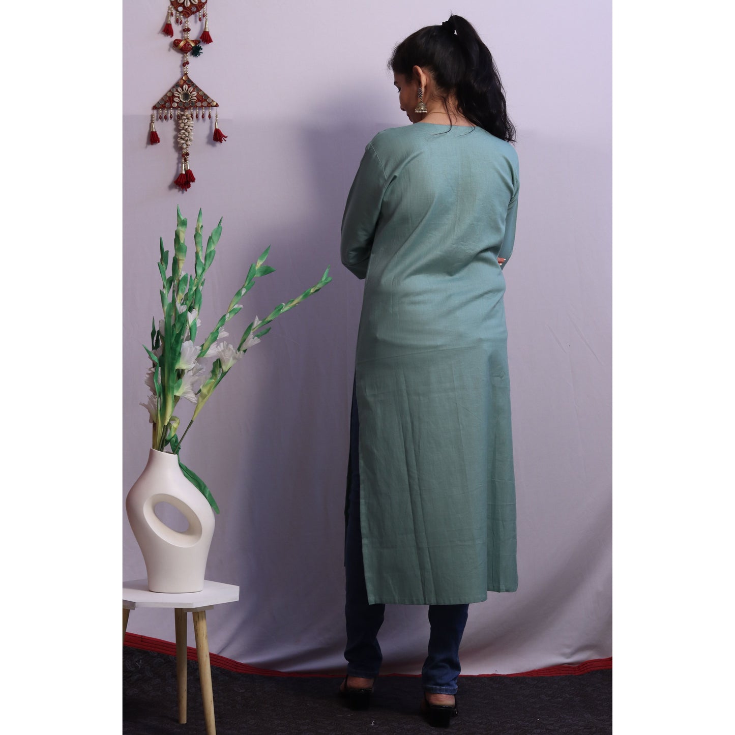 Sea Green Embroidered Kurti