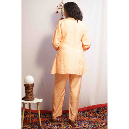 Desi Peach Embroidered Co-ord Set
