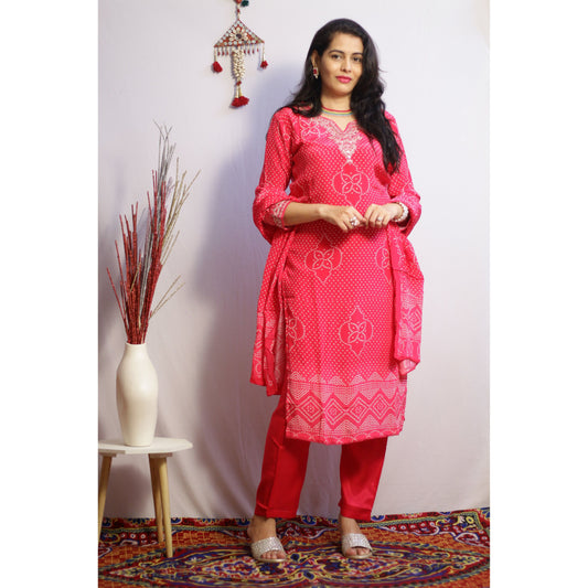 Pink Bandhani Suit Set