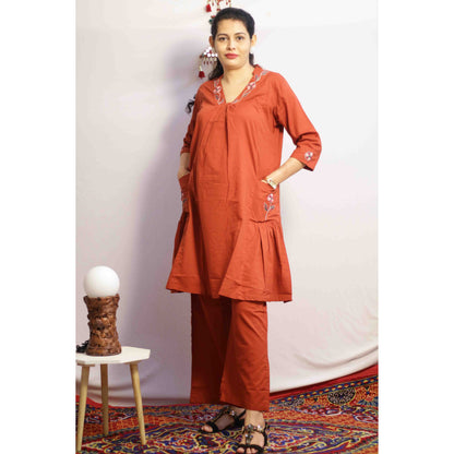 Diya Rust Embroidered Co-ord Set