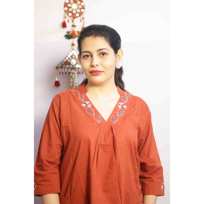 Diya Rust Embroidered Co-ord Set