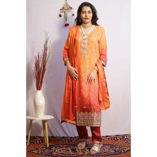 Savarni Orange Suit Set