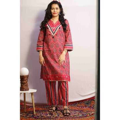 Tara Wine Embroidered Co-ord Set