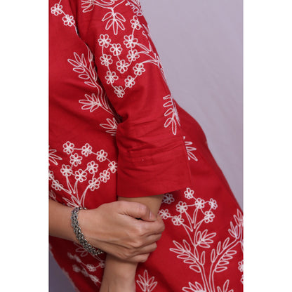 Red Embroidered Kurti 
