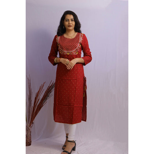 Maroon Embroidered Kurti