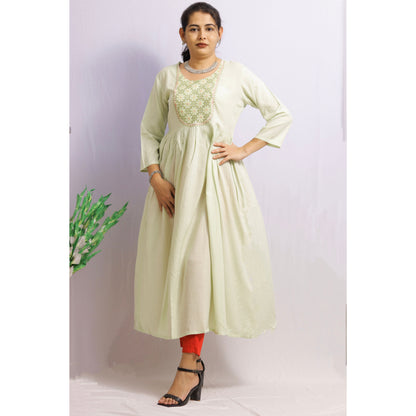 Pista Green Embroidered Kurti