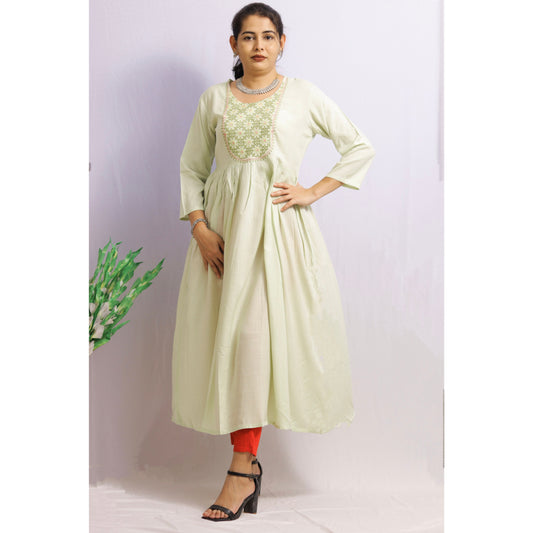 Pista Green Embroidered Kurti